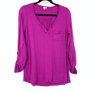 Splendid Womens Medium Pink Long Sleeve Henley Top Lightweight Casual Shirt